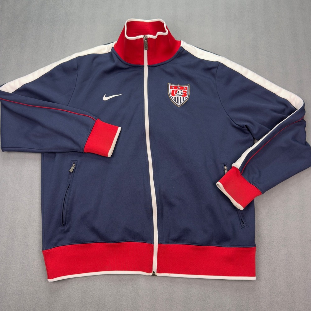 Nike US Soccer USMNT Track Jacket Mens XL Navy Blue Red Full Zip Soccer Crest
